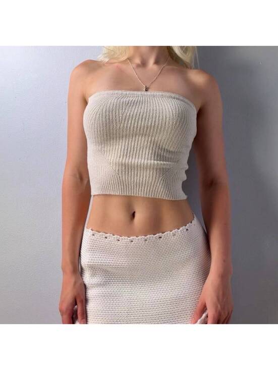 PacSun Tops - Cream ribbed sparkly knit tube top, size XS #knit #tubetop